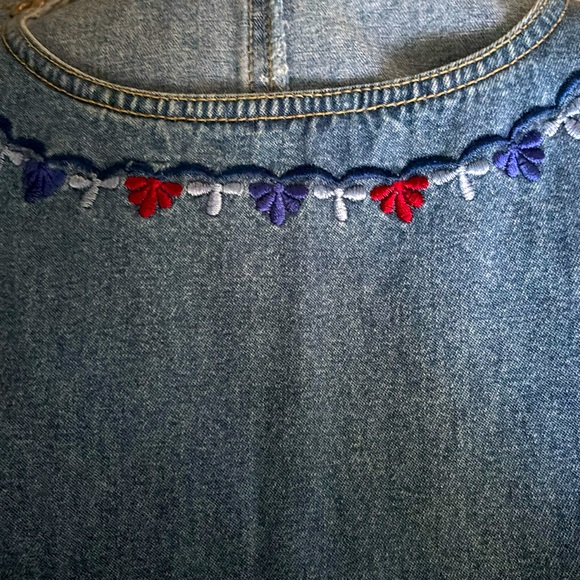 Vintage JLNY Denim Jumper Dress Prairie Flower Embroidery Women’s Size M - Picture 5 of 11